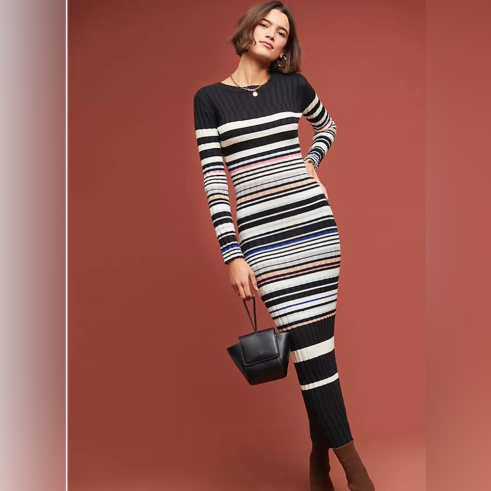 NWT Anthropologie Ella Moss Peyton Sweater Dress Black